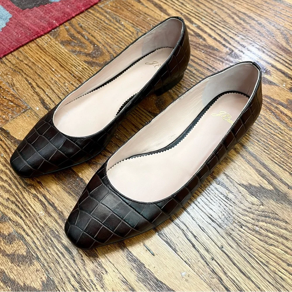 J crew leather croc embossed Carolyn skimmer flats